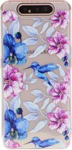 Shop4 - Samsung Galaxy A80 Hoesje - Zachte Back Case Bloemen en Vogels