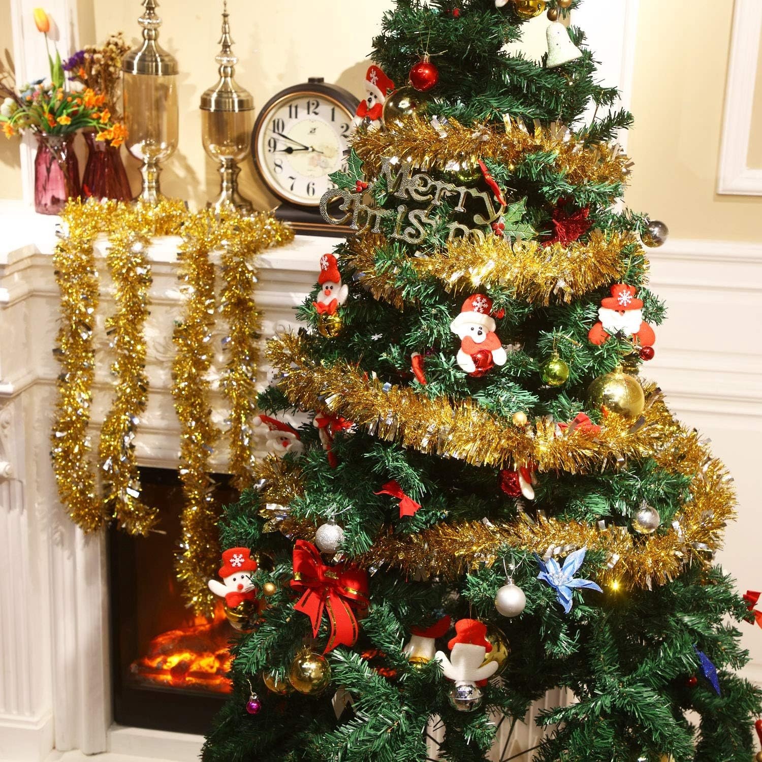 6-delige Kerstguirlande, 12m Metallic Guirlande, Glitterende Versiering voor Kerstboom, Krans en Feestdecoratie (Goud Zilver) – foto 4