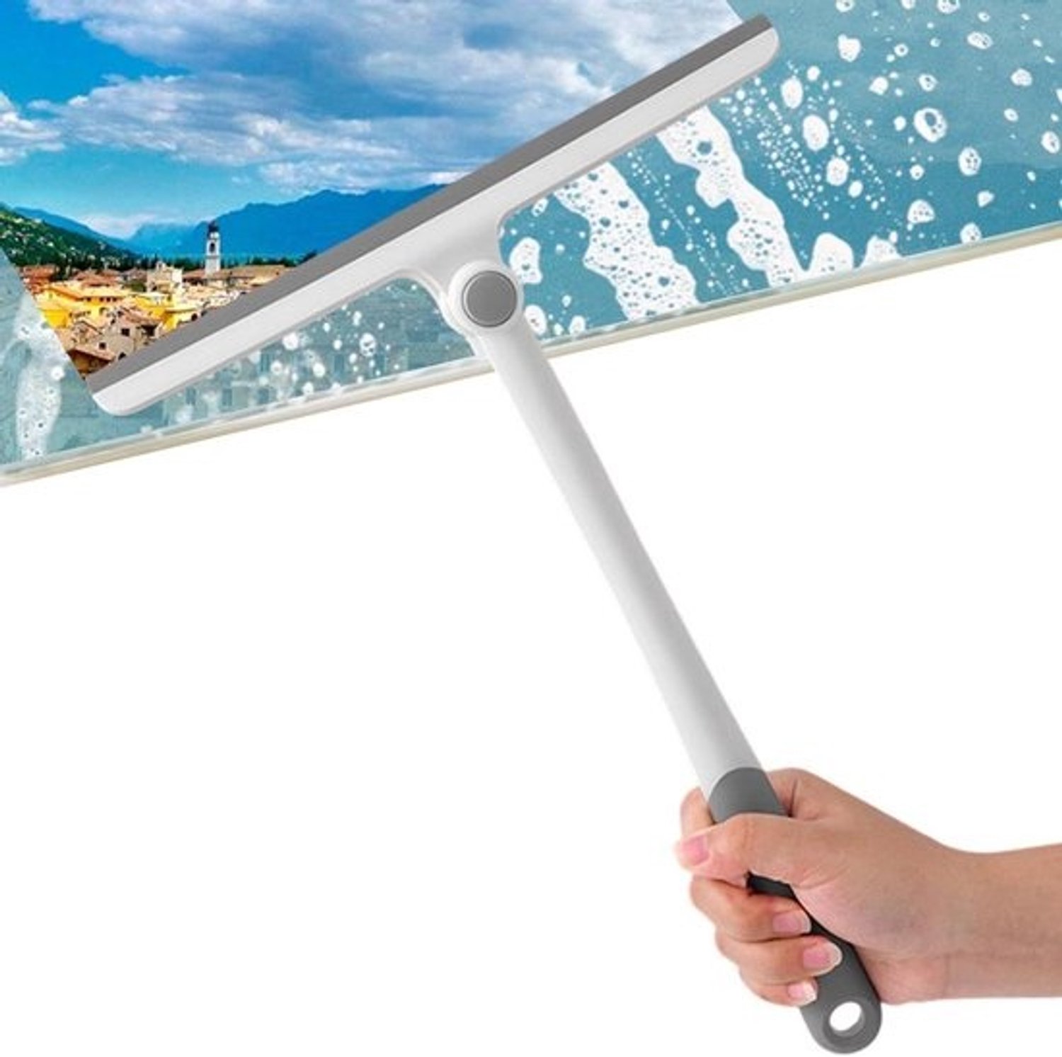 Glaswisser voor douchedeur - Raamtrekker voor badkamer - Voor gladde oppervlakken - Dubbele rubberlaag - 27.5 x 35cm - Grijs