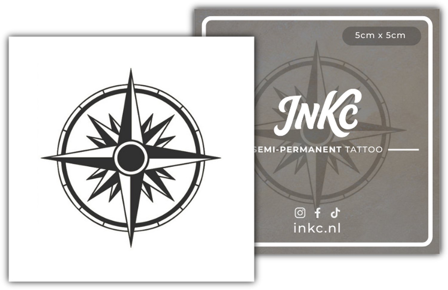 INKC - Tijdelijke Tattoo - Kompas - Nep Tattoo - Plak Tattoos - Blijft tot 2 weken - 5 x 5cm