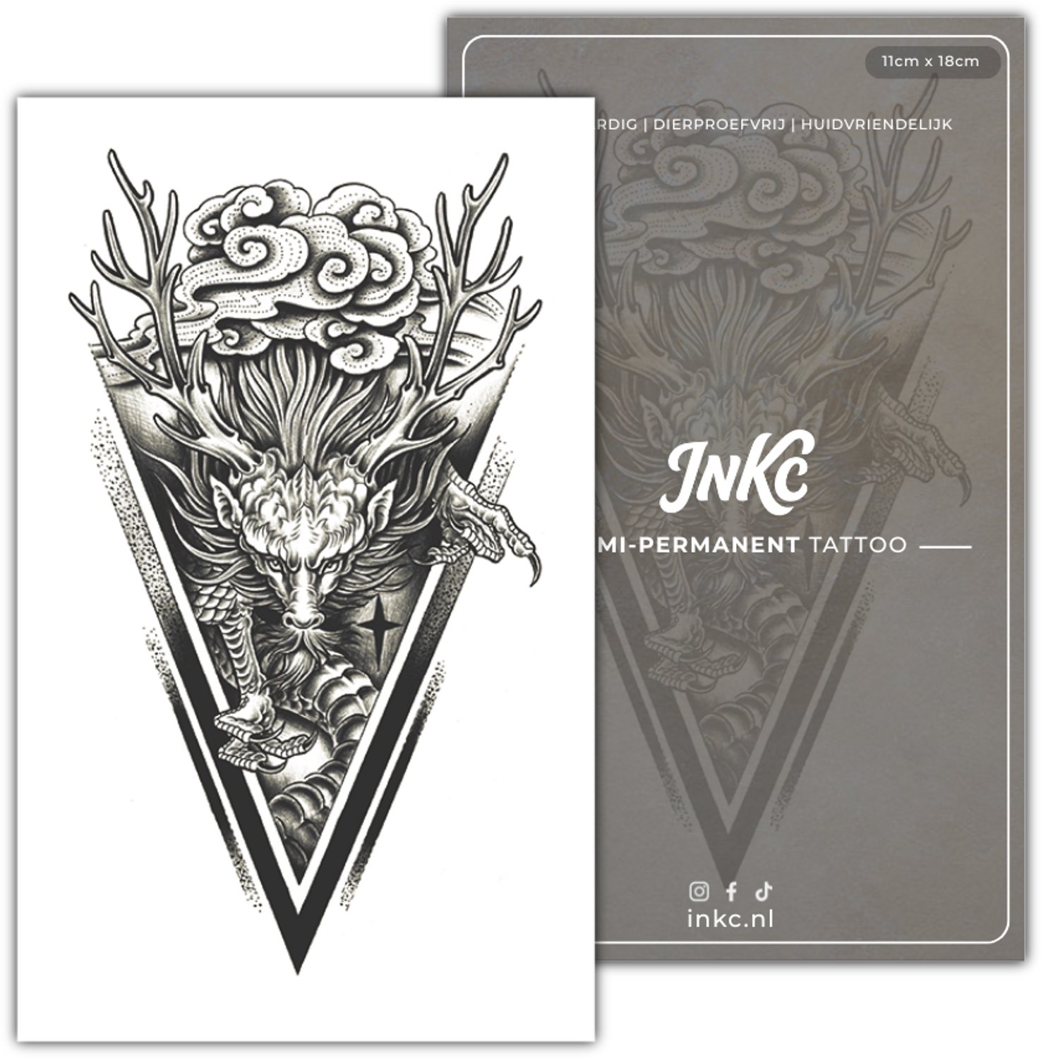 INKC - Tijdelijke Tattoo - Mystiek Draak - Nep Tattoo - Plak Tattoos - Blijft tot 2 weken - 11 x 18cm