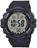Zwart Casio digitaal herenhorloge met grote wijzerplaat, Illuminator-technologie, 10 jaar batterij en 100 meter waterbestendig.