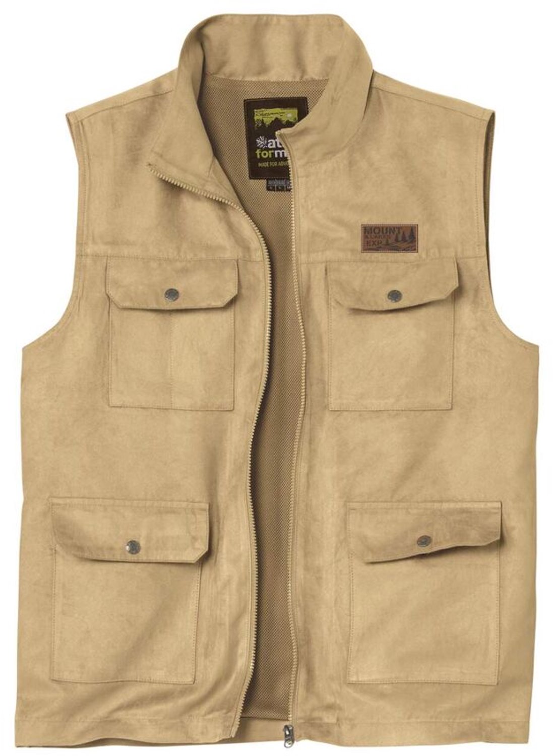 ATLAS FOR MEN Mouwloos vest met meerdere zakken van suèdine Heren Verkrijgbaar in grote maten Beige