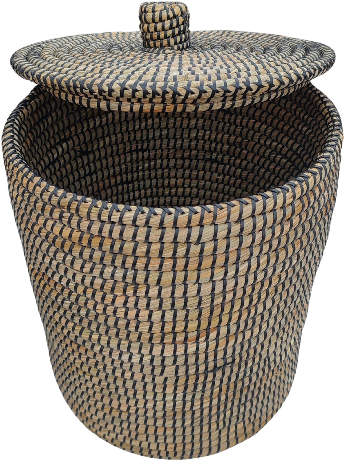 Wasmand met deksel – zeegras – 40 liter – naturel zwart
