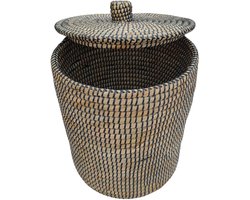 Wasmand met deksel – zeegras – 40 liter – naturel zwart