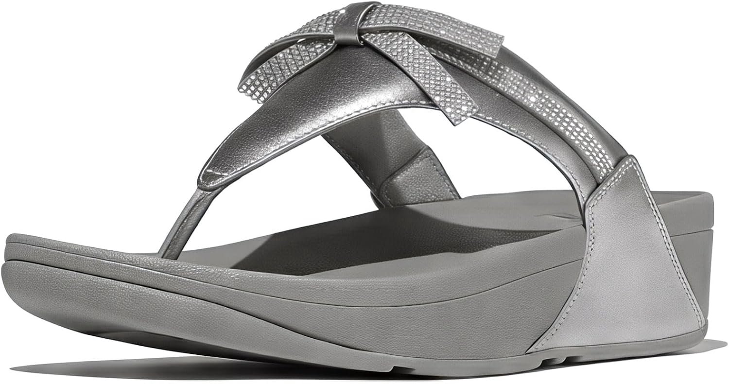 Fitflop Lulu Glitz-Bow Leren Teenslippers Dames 37 Zilver