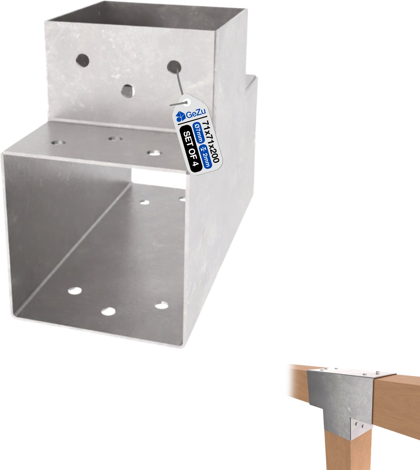 GeZu Impex Paalverbinder T 71 x 71 mm | T set van 4 Thermisch Verzinkt Pergola Hoekverbinding T-Vorm 3-Balk
