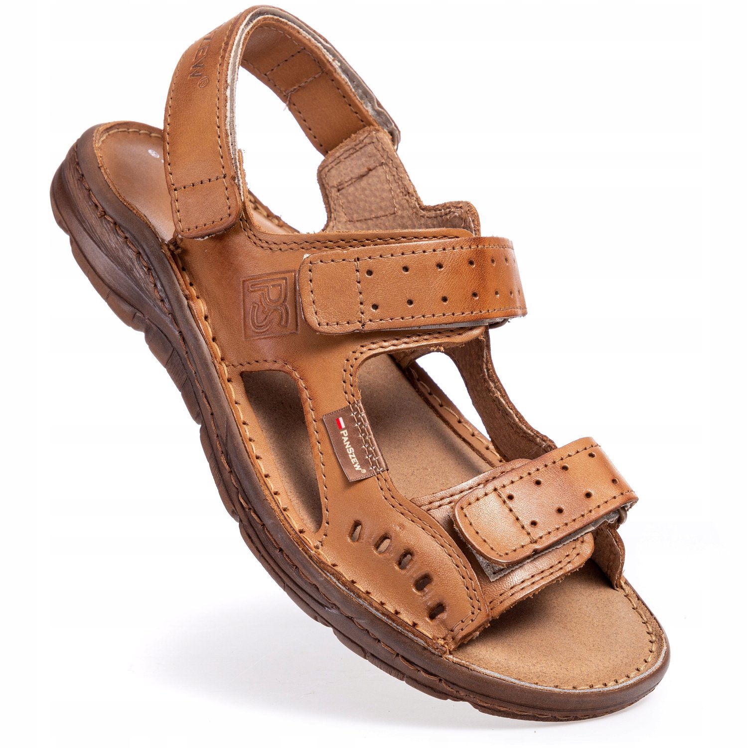 Heren Sandalen Leer Op Klittenband PanSzew Bruin