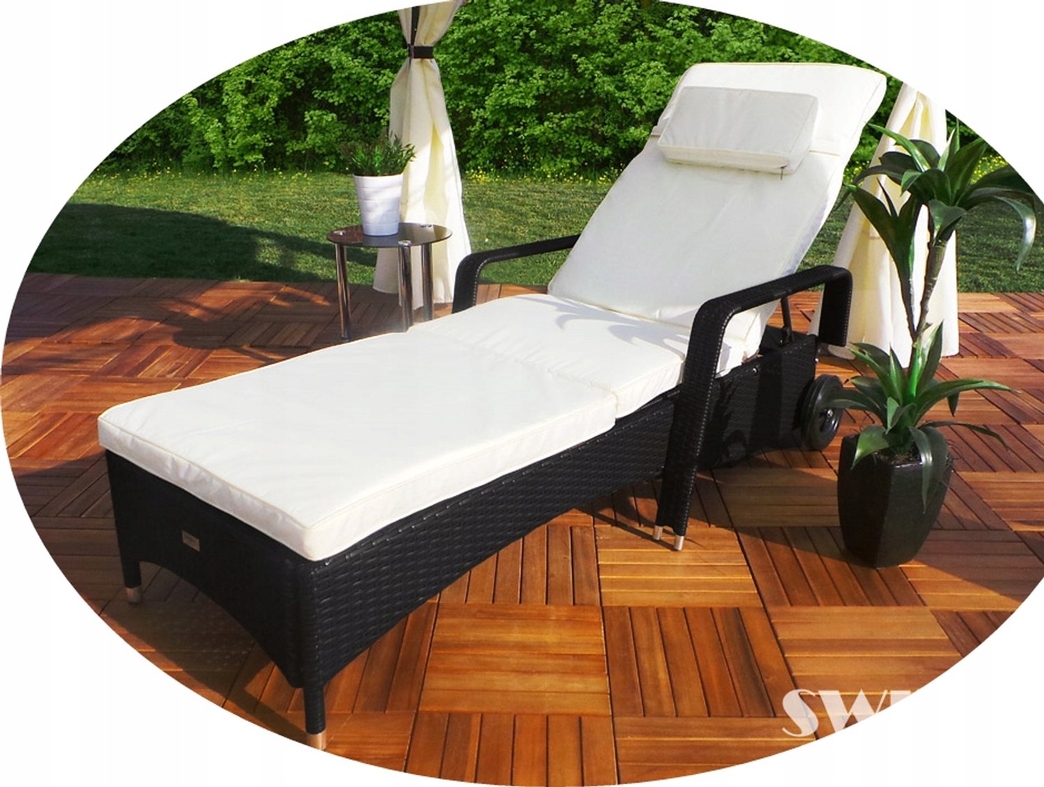 Zwarte Polyrattan Loungestoel met 5-standen Verstelbaar Rugleuning