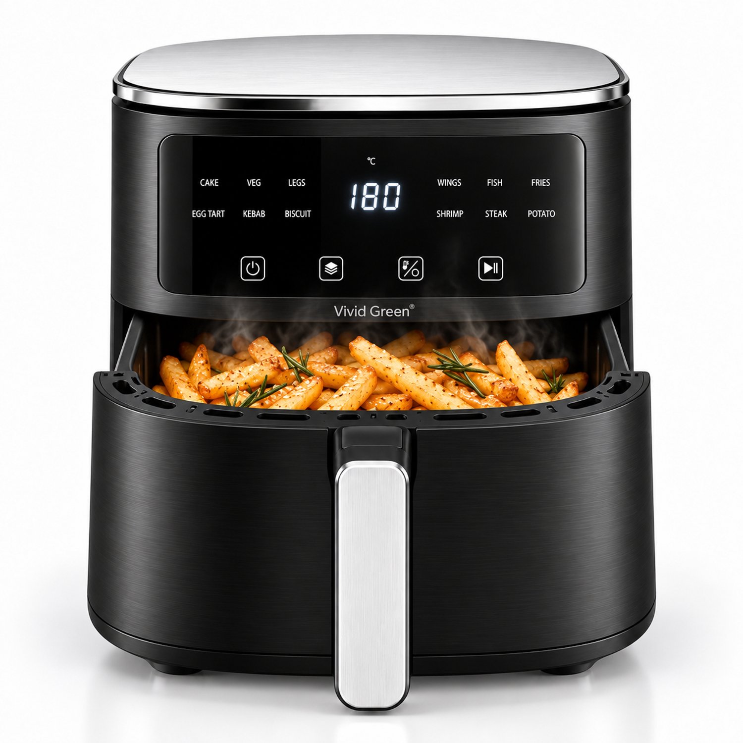 Vivid Green Airfryer 5L - Tot 4 Personen - PFAS-vrij - 12 Programma's - Digitaal Display