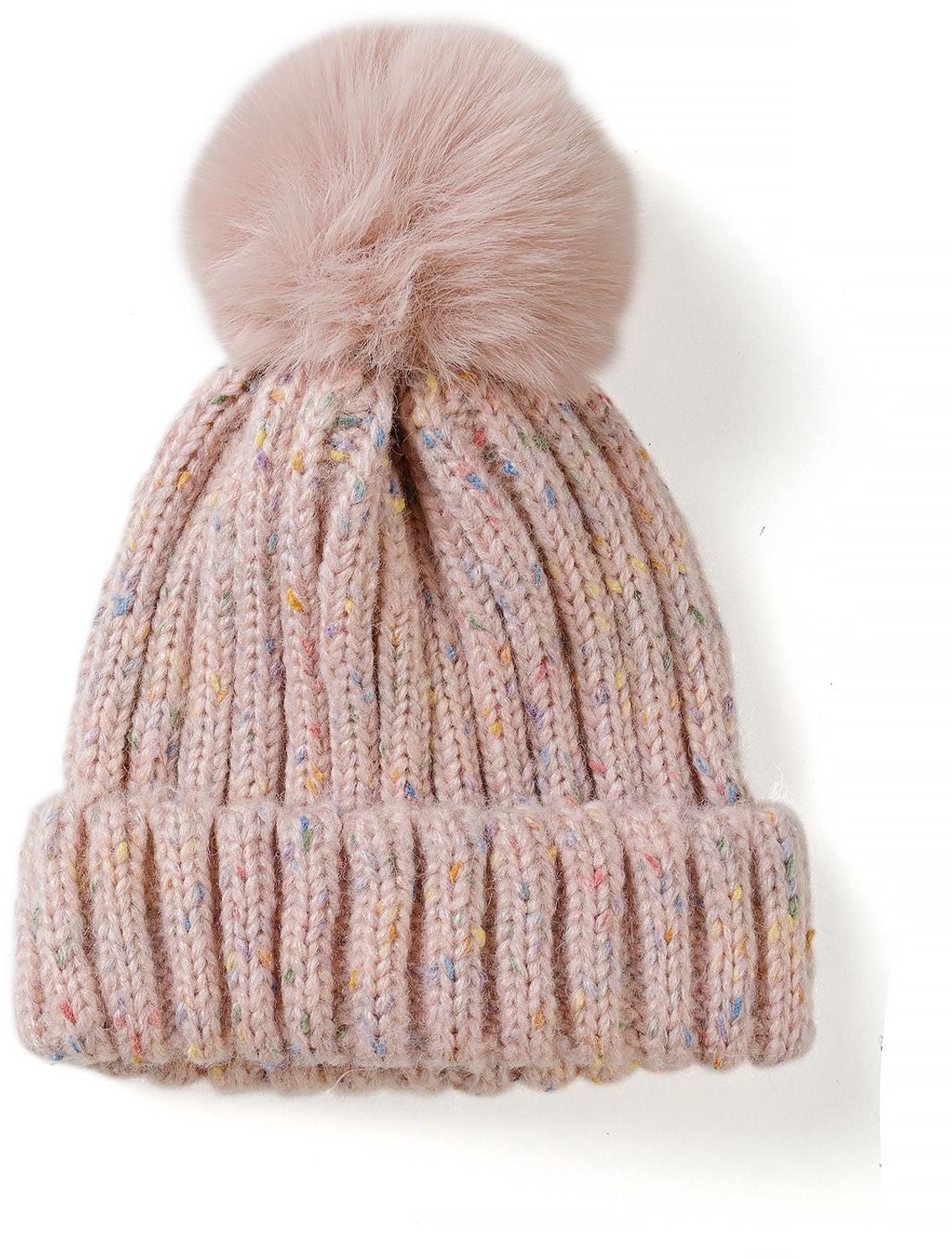 Minoti muts meisje – grof ribbreisel met spikkels – pompon – lichtroze