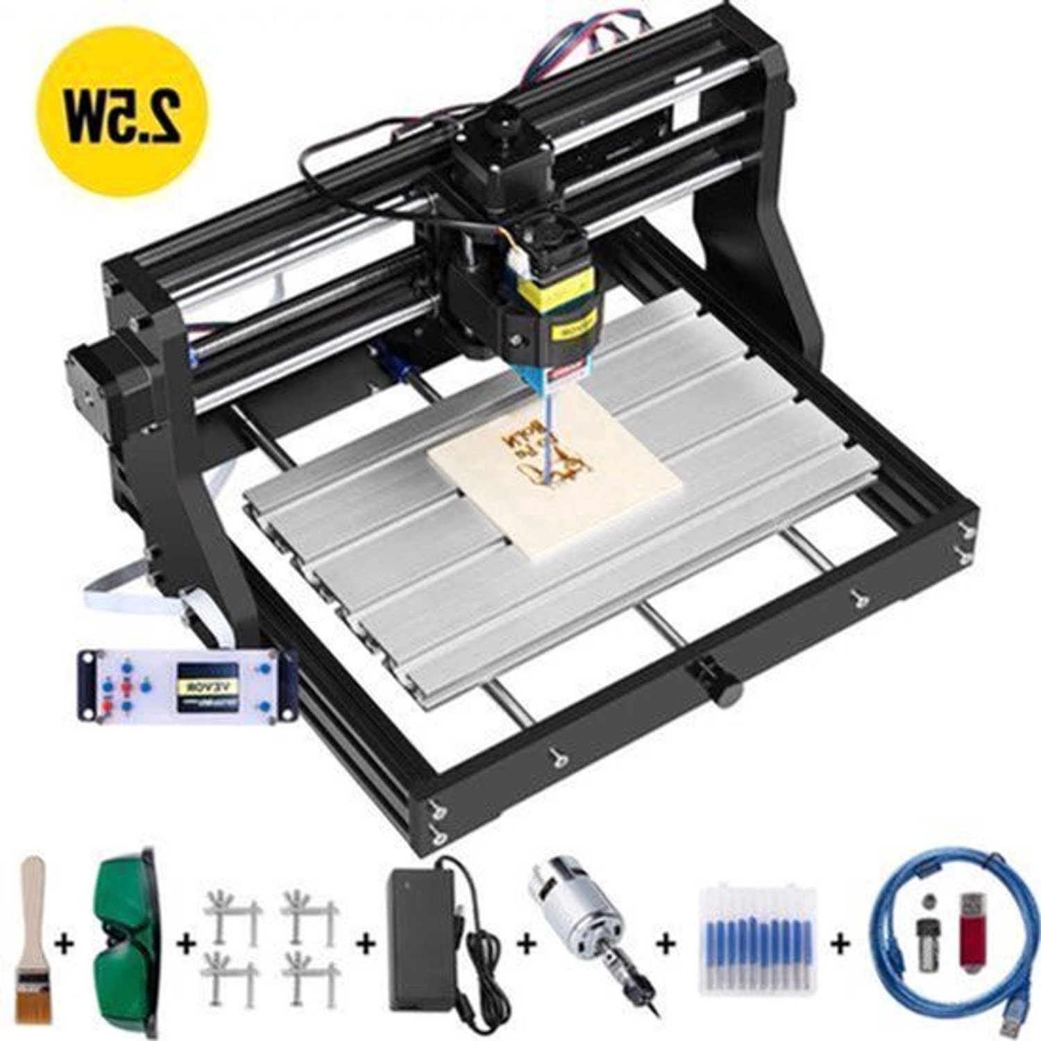 Laser graveermachine - Lasersnijmachine - Lasergraveren - Lasersnijmachine - 3018 PRO 2,5W Laser - met Lasermodule 3-assig - voor doe-het-zelf houtbewerking