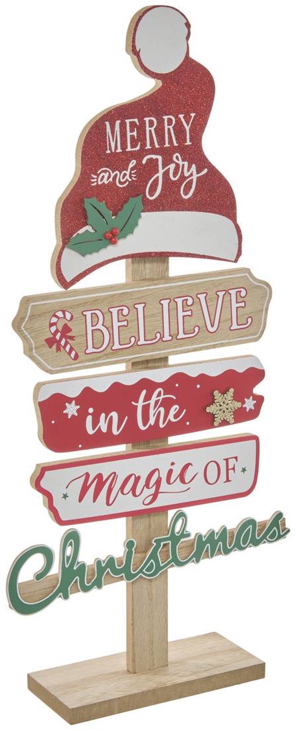 Pancarte en bois motif chapeau de Père Noël H. 48 cm