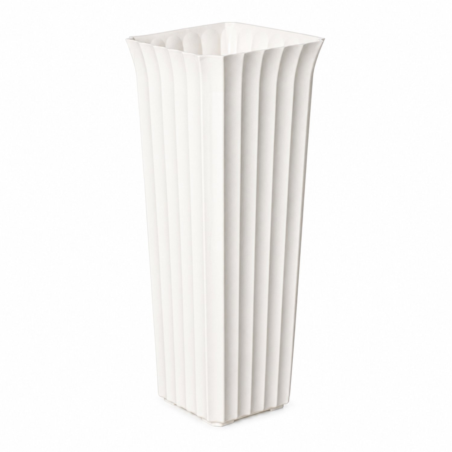 SWGOTA Witte kunststof vaas 18,5 x 18,5 x 42 cm met vierkante opening en verticale ribbels voor bloemstukken en woondecoratie