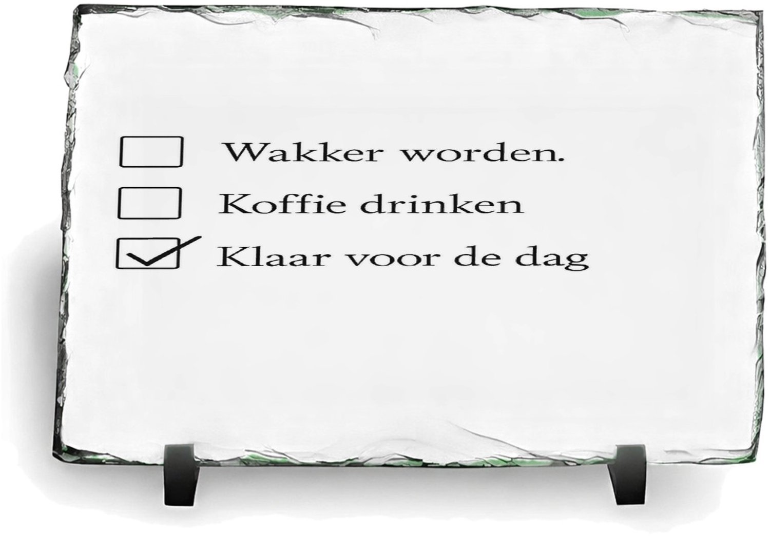 Mr Cadeautjes Leisteen rechthoek 14 x 19,5 - design Een vergelijkbare droge checklistgrap maar dan rond ochtendg | cadeau Wit