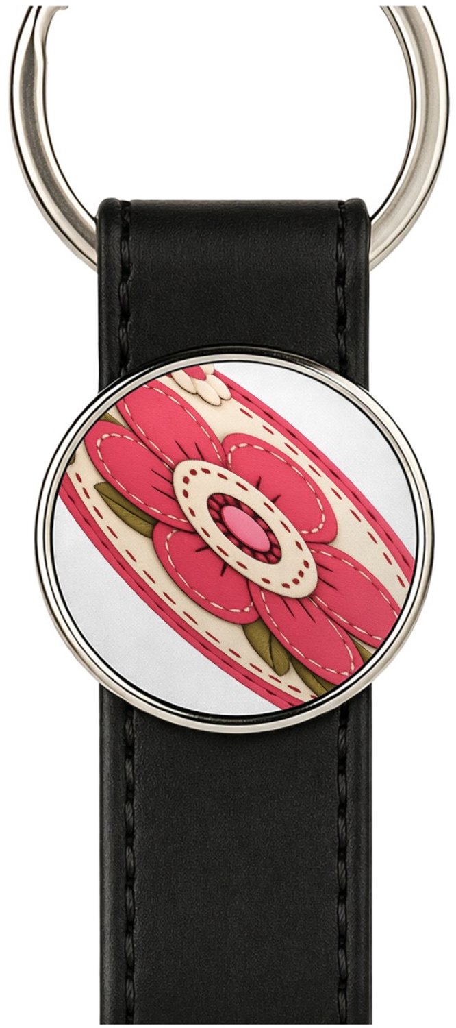 Mr Cadeautjes Lederen sleutelhanger 3,2 x 10,2 - design Een vrolijke complimentenbadge met retro bloemenkader en cen | cadeau
