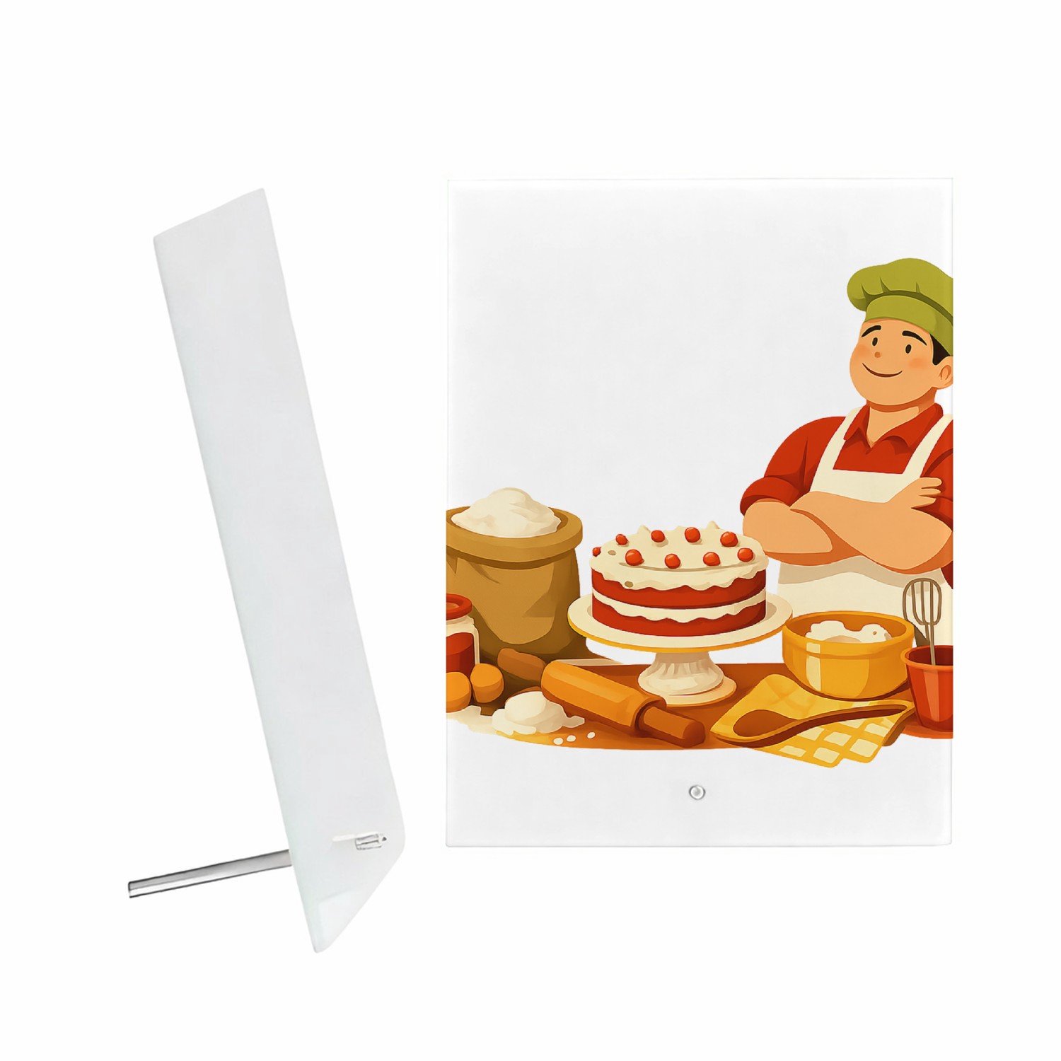Mr Cadeautjes Glazen fotopaneel Een warm keukenportret met grote decoratieve tekst bovenaan - 15 x 20 cm, staand - glas, decoratie, wanddecoratie | cadeau Wit