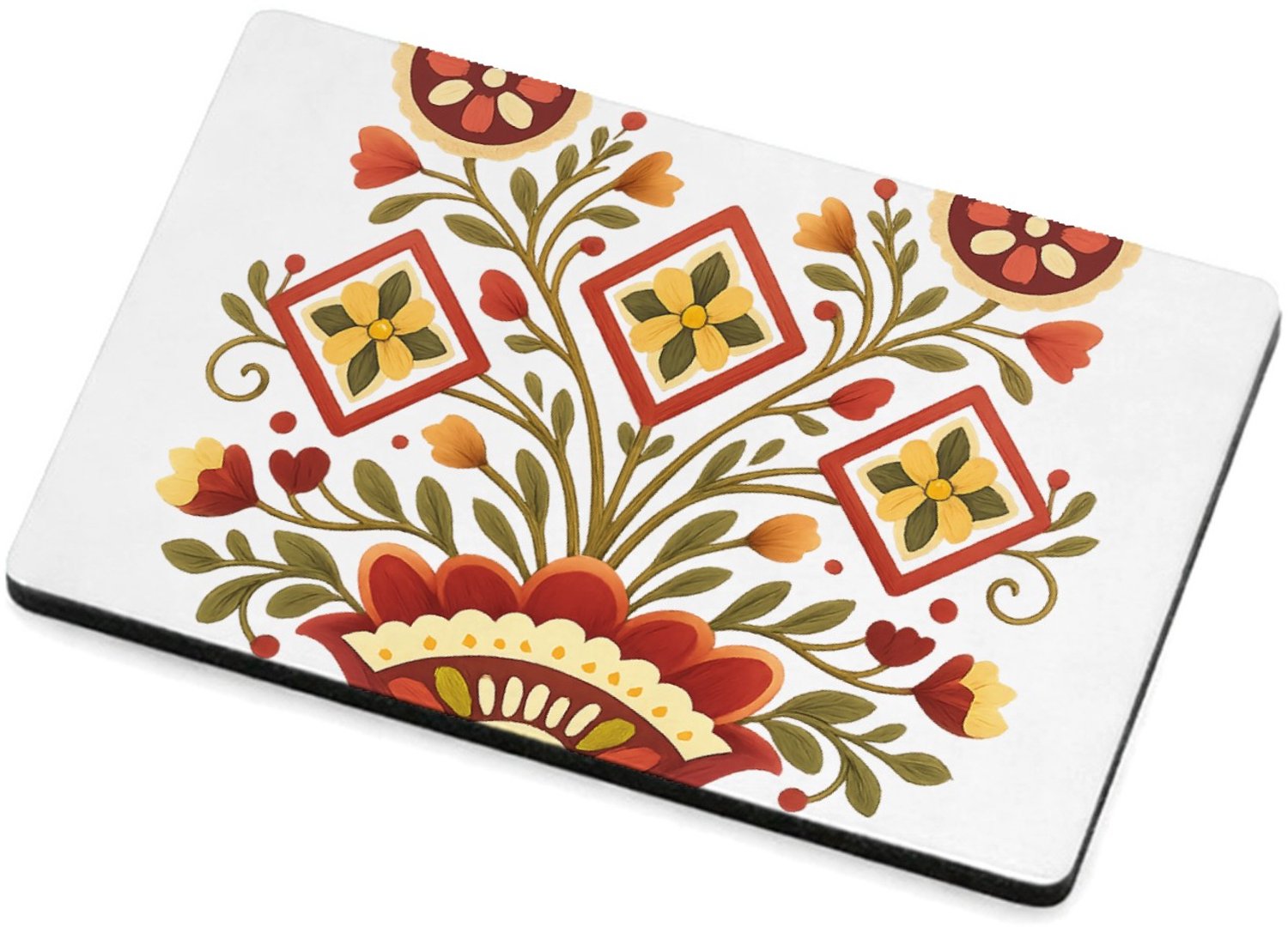 Mr Cadeautjes MDF magnetische fotolijst 7,5 x 5 - design Een zonvormig botanisch medaillon met compacte, strakke symm | cadeau Wit