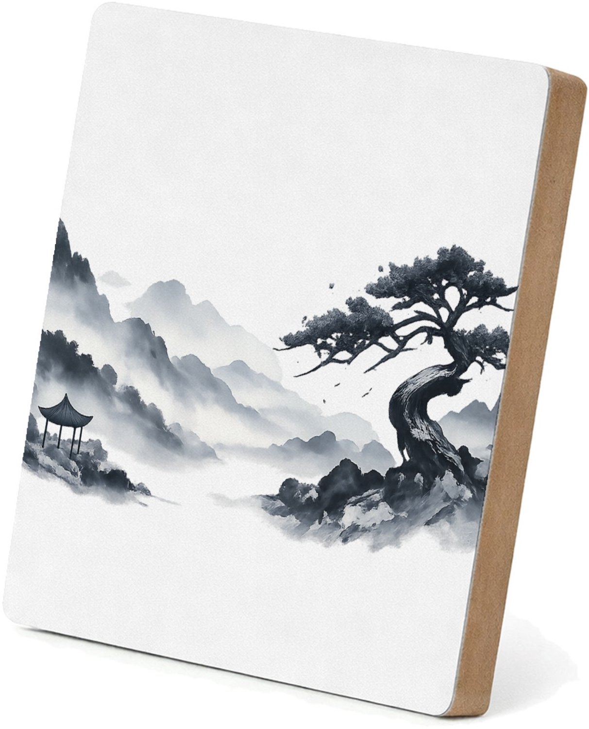 Mr Cadeautjes MDF staande fotolijst 15,2 x 15,2 - design Elegante bospaadjes in mist met een enkele kromme den als bl | cadeau Wit