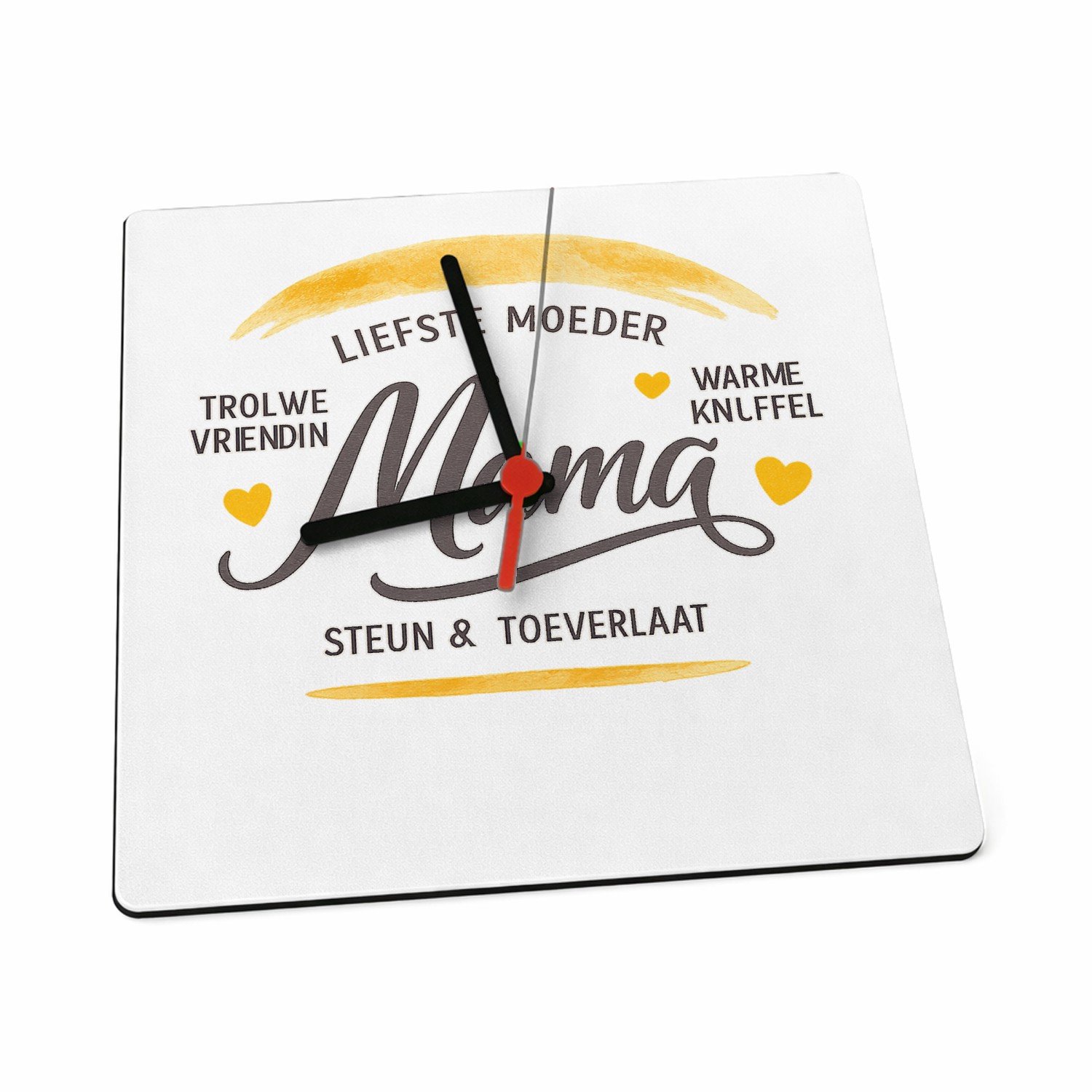 Mr Cadeautjes Klok 19 x 19 - design Een warme, persoonlijke typografische print met een opvallen | cadeau Wit
