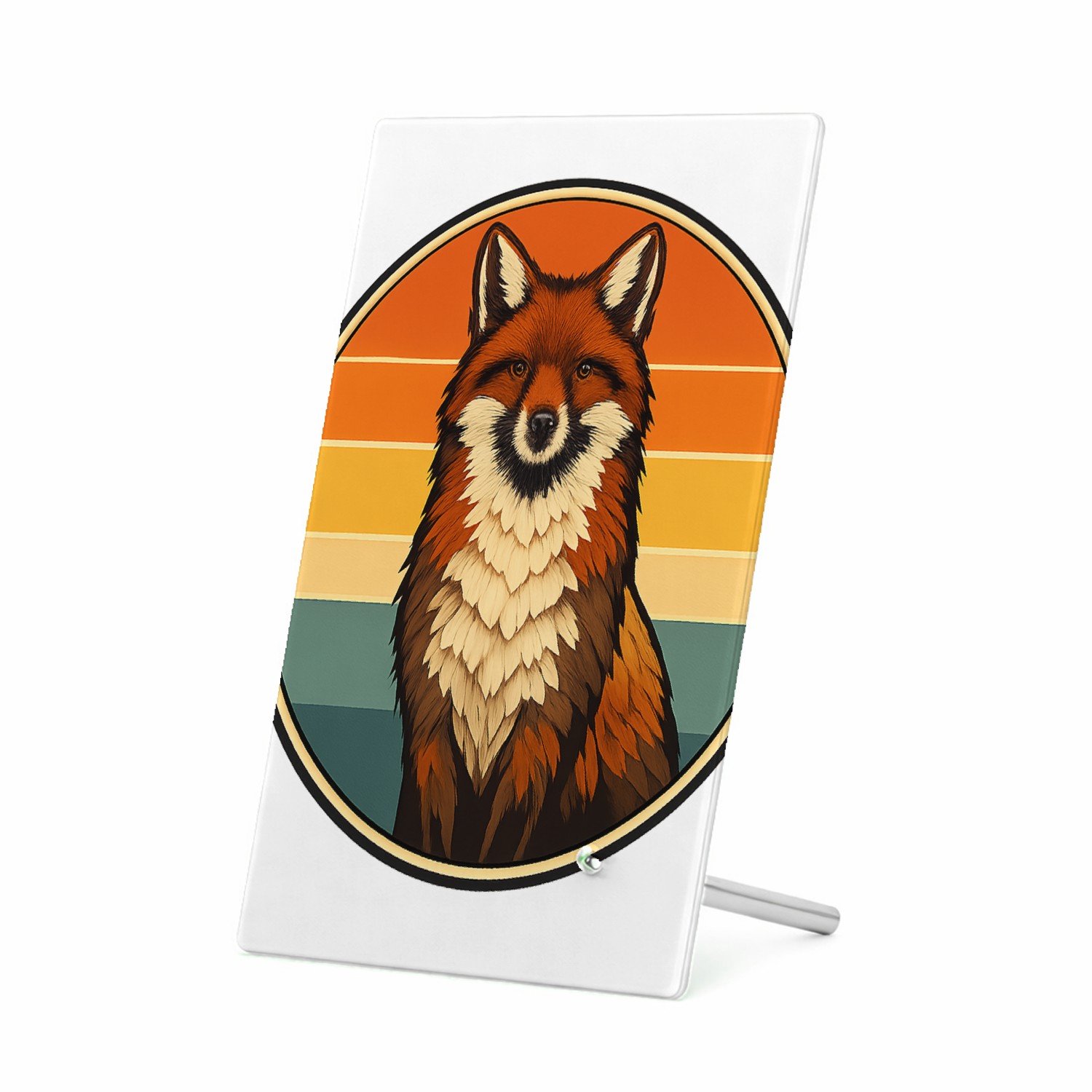 Mr Cadeautjes Glasframe 11 x 16 - design Een trotse vos op een ronde achtergrond met zonsondergangban | cadeau Wit
