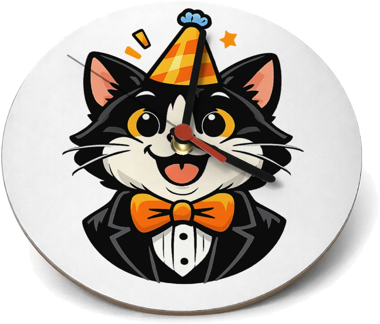 Mr Cadeautjes Klok rond Ø 19 - design Humoristische feestprint met een dierlijk personage in nette | cadeau Wit