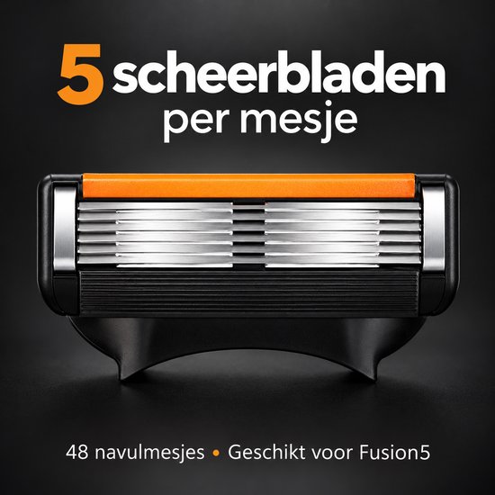 Fusion5 compatibel navulmesje met 5 mesjes, oranje strip, 48 stuks in totaal.
