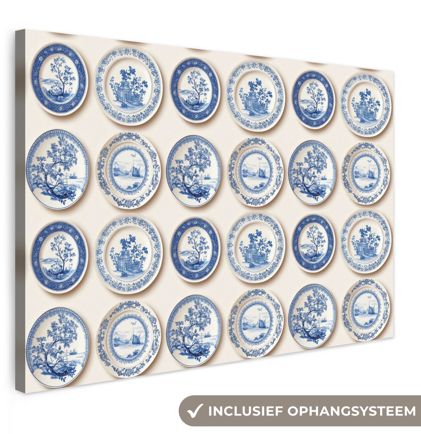Canvas schilderij 150x100 cm - Exclusieve wanddecoratie Borden - Bomen - Planten - Blauw - Muurdecoratie woonkamer - Slaapkamer decoratie - Kamer accessoires - Schilderijen op canvas groot XXL