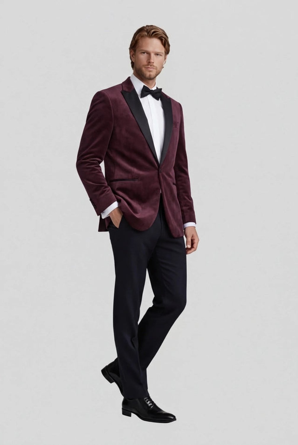 GENTS - Dinnerjacket velvet - Polyblend - Donkerrood - Maat 48/L