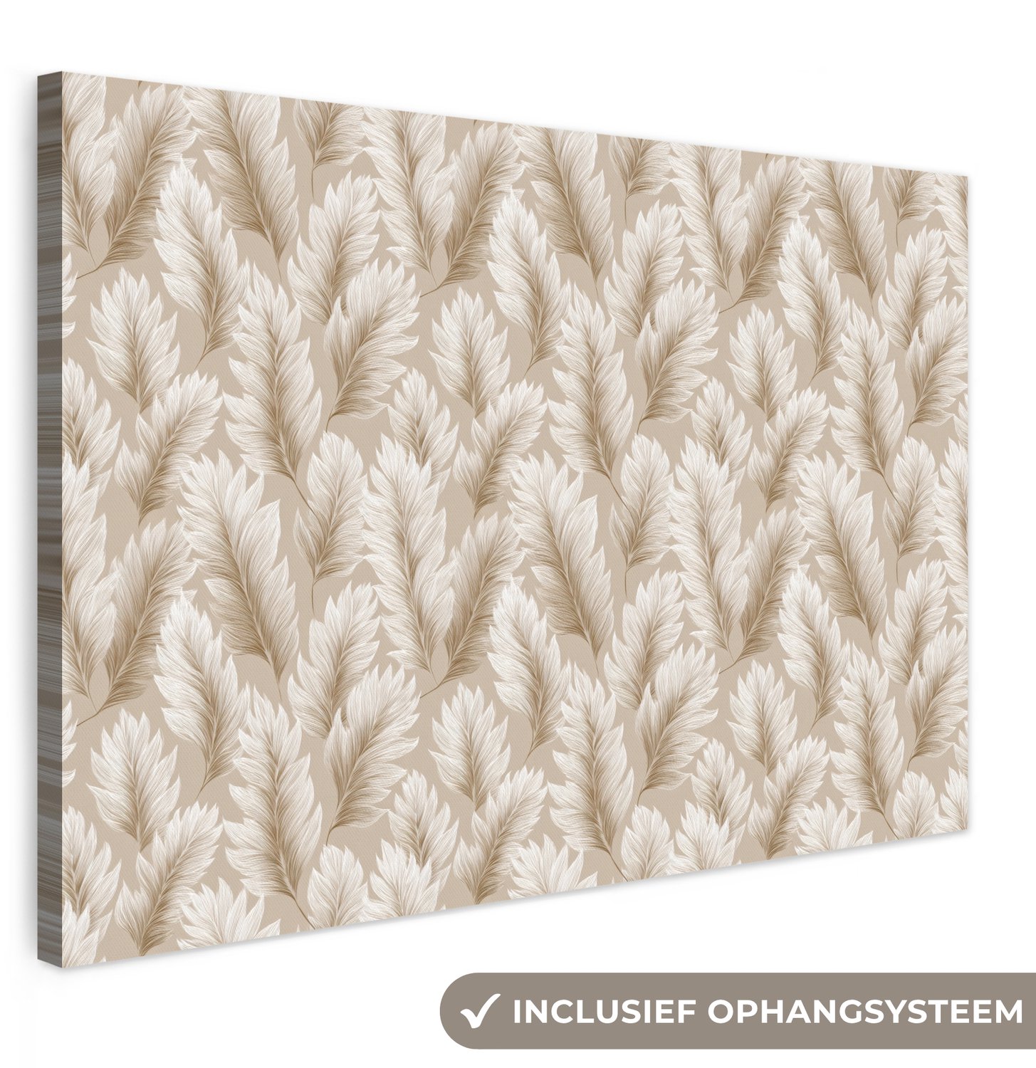Canvas schilderij 140x90 cm - Exclusieve wanddecoratie Botanisch - Patroon - Beige - Muurdecoratie woonkamer - Slaapkamer decoratie - Kamer accessoires - Schilderijen op canvas groot XXL
