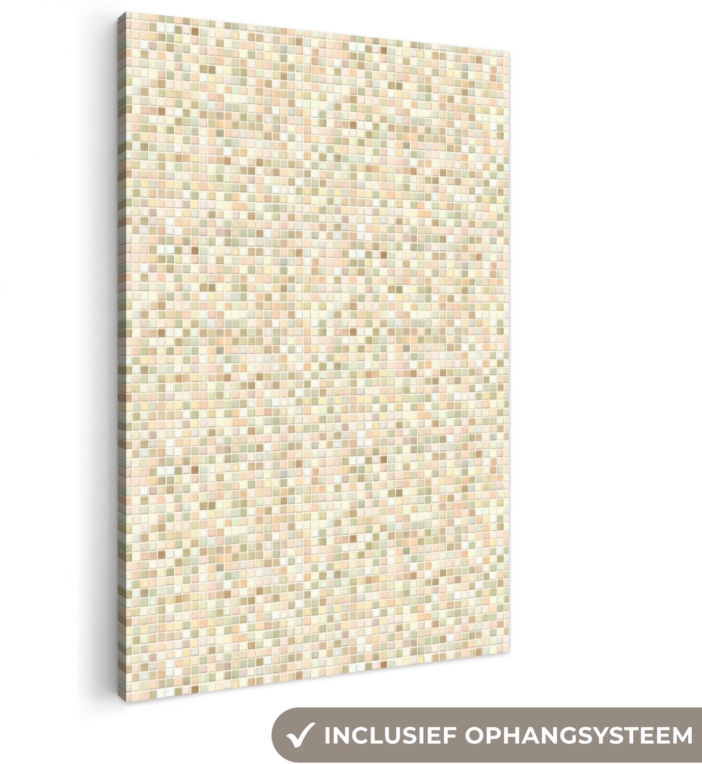 Canvas schilderij 90x140 cm - Exclusieve wanddecoratie Mozaïek - Patroon - Beige - Muurdecoratie woonkamer - Slaapkamer decoratie - Kamer accessoires - Schilderijen op canvas groot XXL