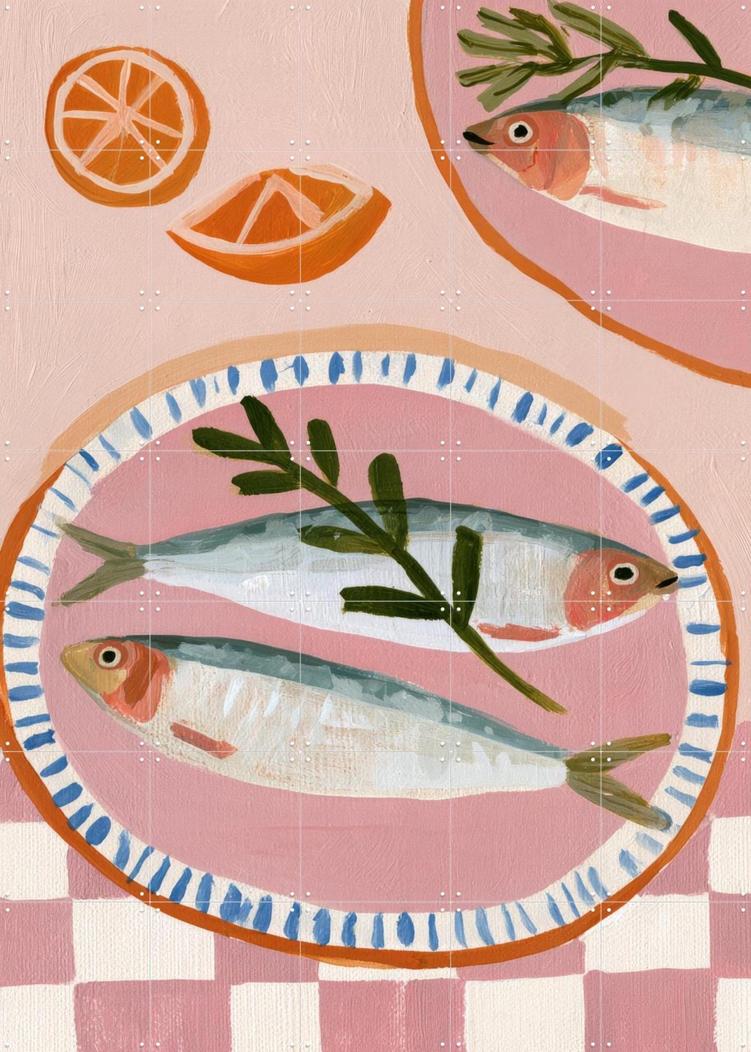 IXXI Sardines, Atelier Pommeline - 100 x 140 cm - Grote wanddecoratie en posters - Naturalisme, Modern, Kleurrijk, Fantasierijk, Eetkamer, Keuken Roze