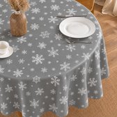 Protecttable - Rond Kerst Tafelzeil Sneeuwvlok Zilver Ø138cm - Tafelkleed Afwasbaar - Kunststof