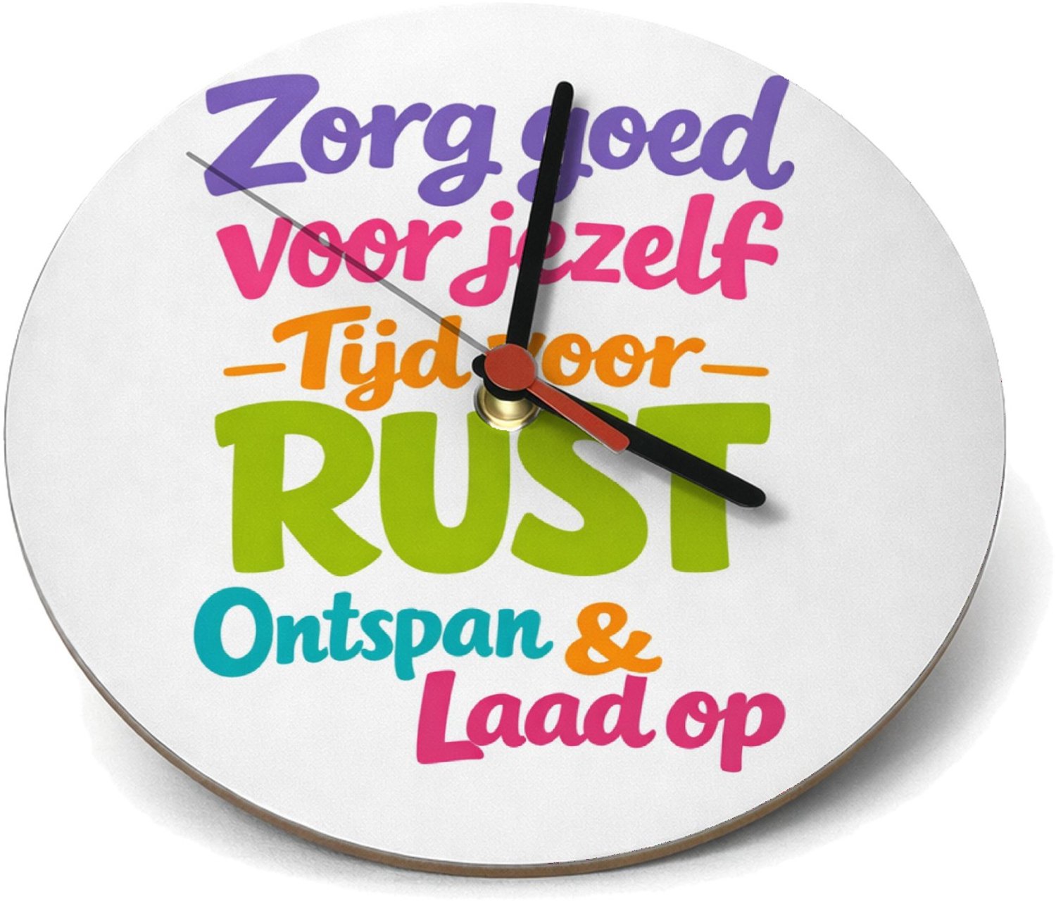 Mr Cadeautjes Klok rond Ø 19 - design Een opbeurende typografische compositie voor een dagelijkse | cadeau Wit