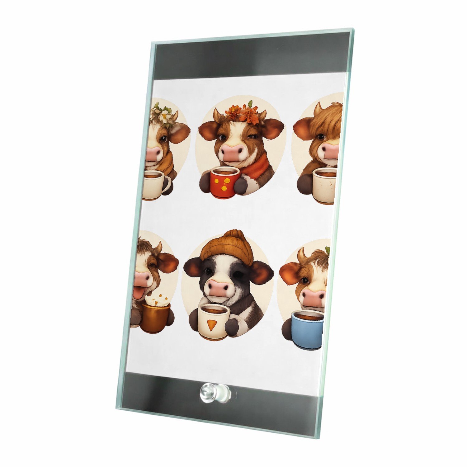 Mr Cadeautjes Glasframe 15 x 23 - design Een reeks vrolijke kattenportretten met theekopjes en winter | cadeau Wit