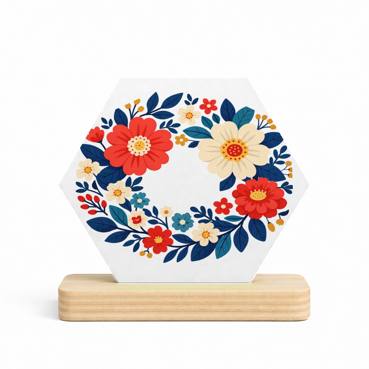 Mr Cadeautjes MDF fotolijst/inleg hexagon 14 x 13 - design Een nieuwe retro-cadeauprint met een botanische rand en een | cadeau Wit