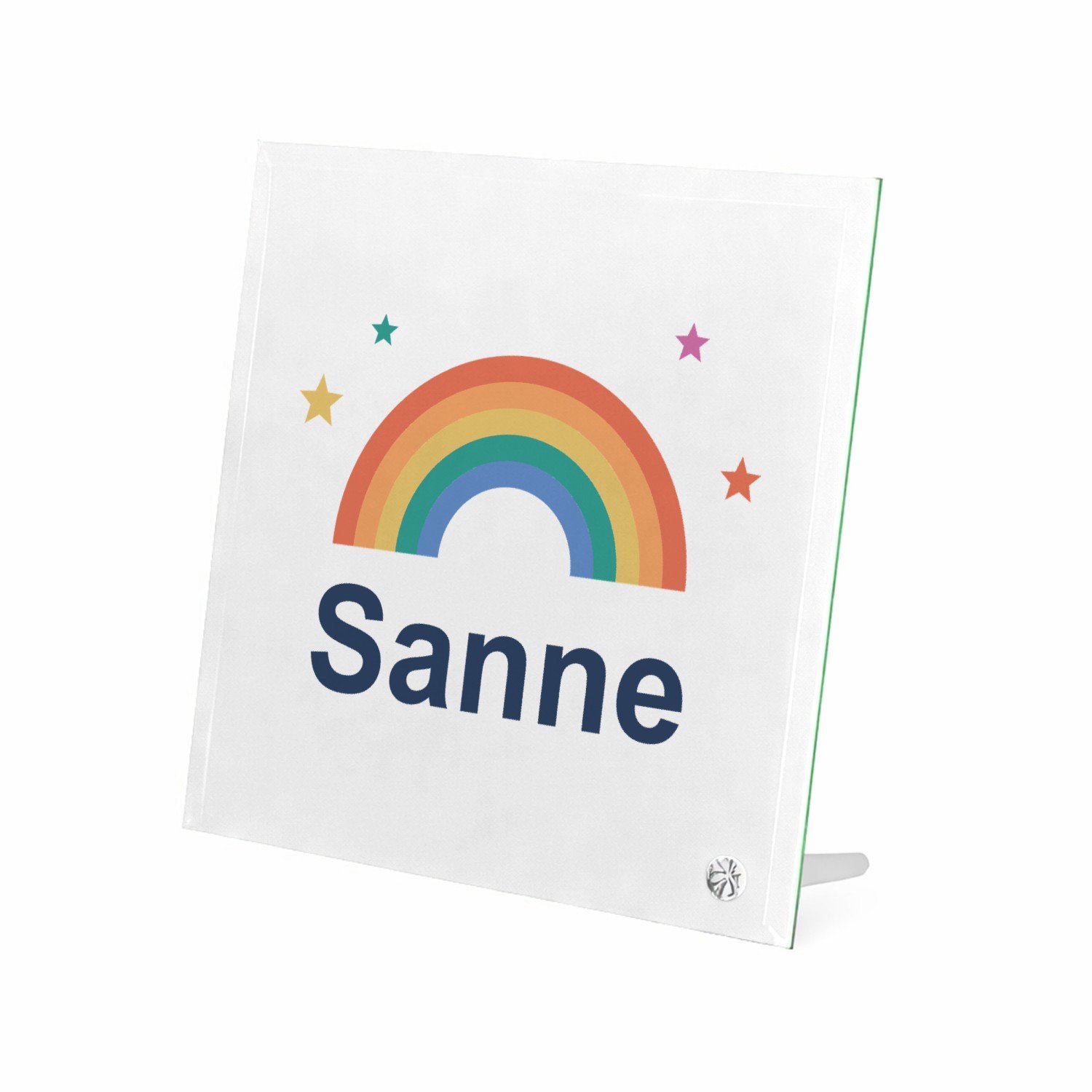 Mr Cadeautjes Glasframe 20 x 20 - design Regenboog met naam Sanne | cadeau Wit