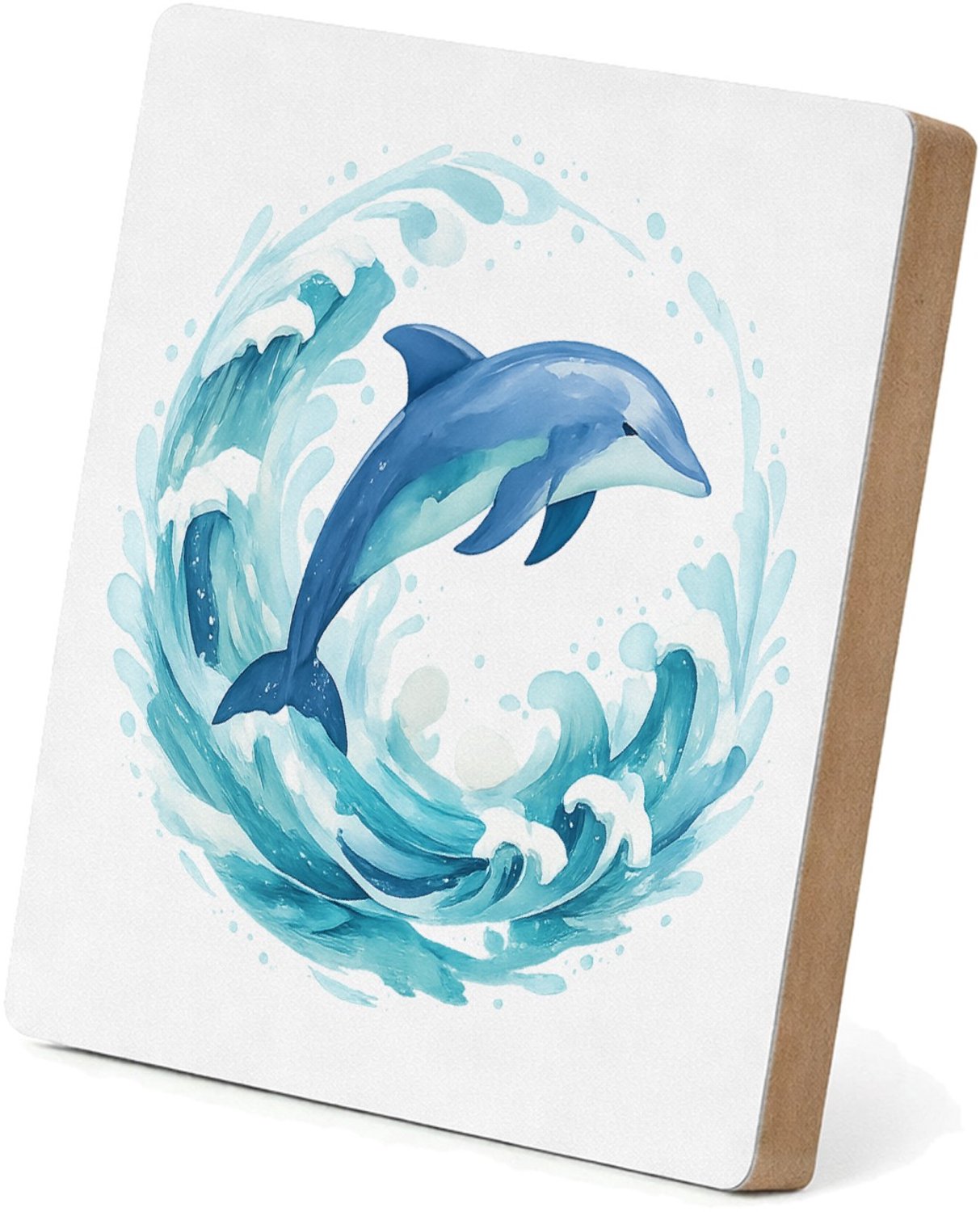 Mr Cadeautjes MDF staande fotolijst 15,2 x 15,2 - design Een cirkelvormige waterwerveling rond een springende zeeschi | cadeau Wit