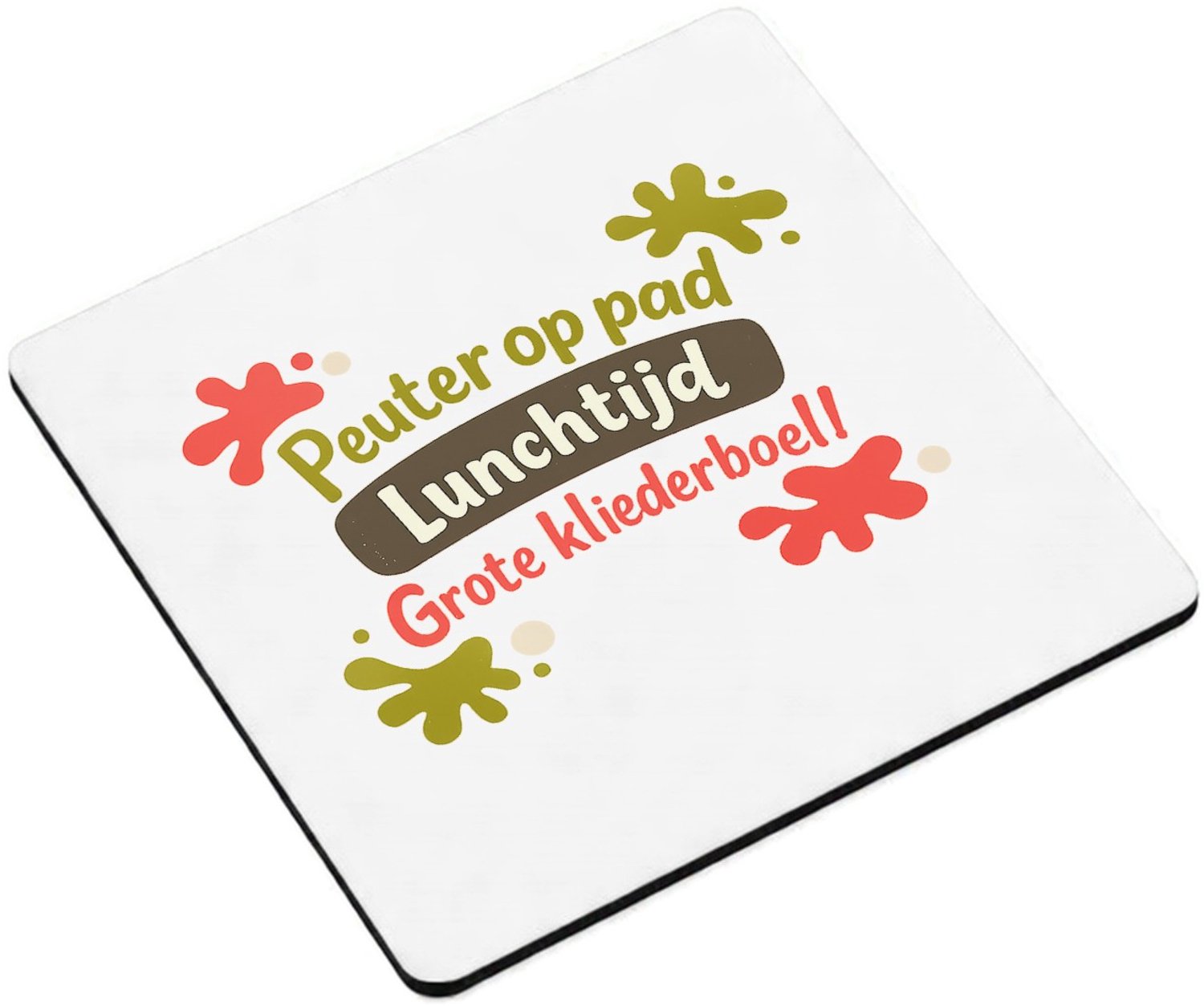 Mr Cadeautjes MDF magnetische fotolijst vierkant 9,5 - design Een speelse typografische print met kliederaccenten rondom e | cadeau Wit