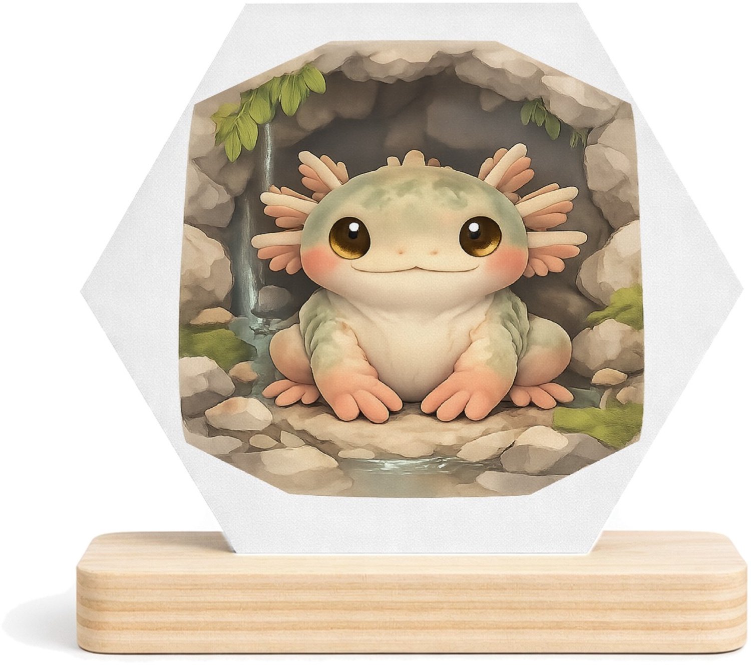 Mr Cadeautjes MDF fotolijst/inleg hexagon 14 x 13 - design Een compact, schattig portret van een mini-forest creature i | cadeau Wit