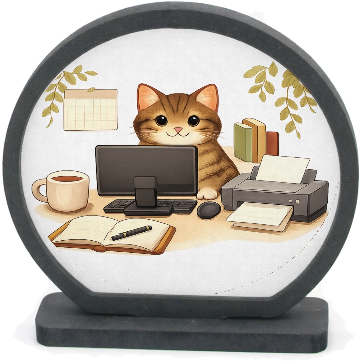 Mr Cadeautjes Houten fotolijst rond met MDF inleg - design Een hond als ‘supportmedewerker’ aan een receptiebalie met e | cadeau Wit