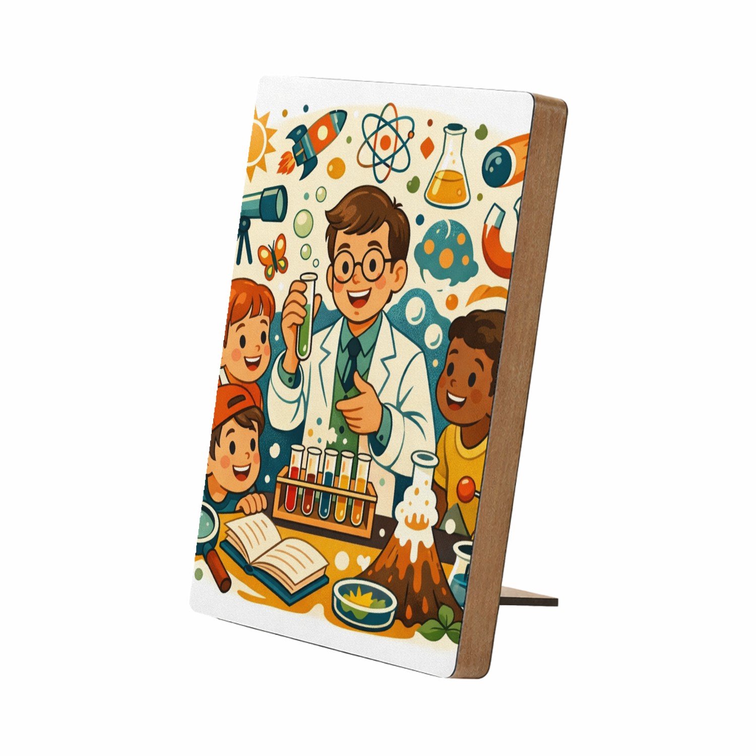 Mr Cadeautjes Glasframe/MDF 12,7 x 17,8 - design Een energieke wetenschapsscène met buitenproeven en een spee | cadeau Wit