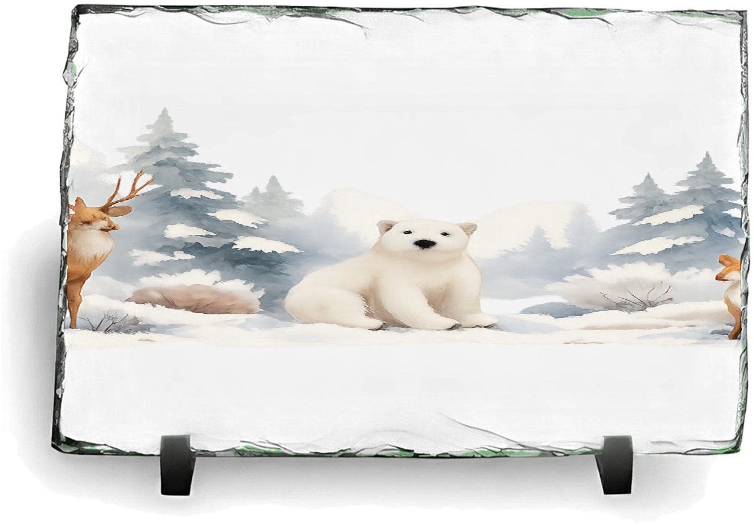 Mr Cadeautjes Leisteen rechthoek 14 x 19,5 - design Een herfstbos-scène met een nieuwsgierige egel en paddenstoe | cadeau Wit