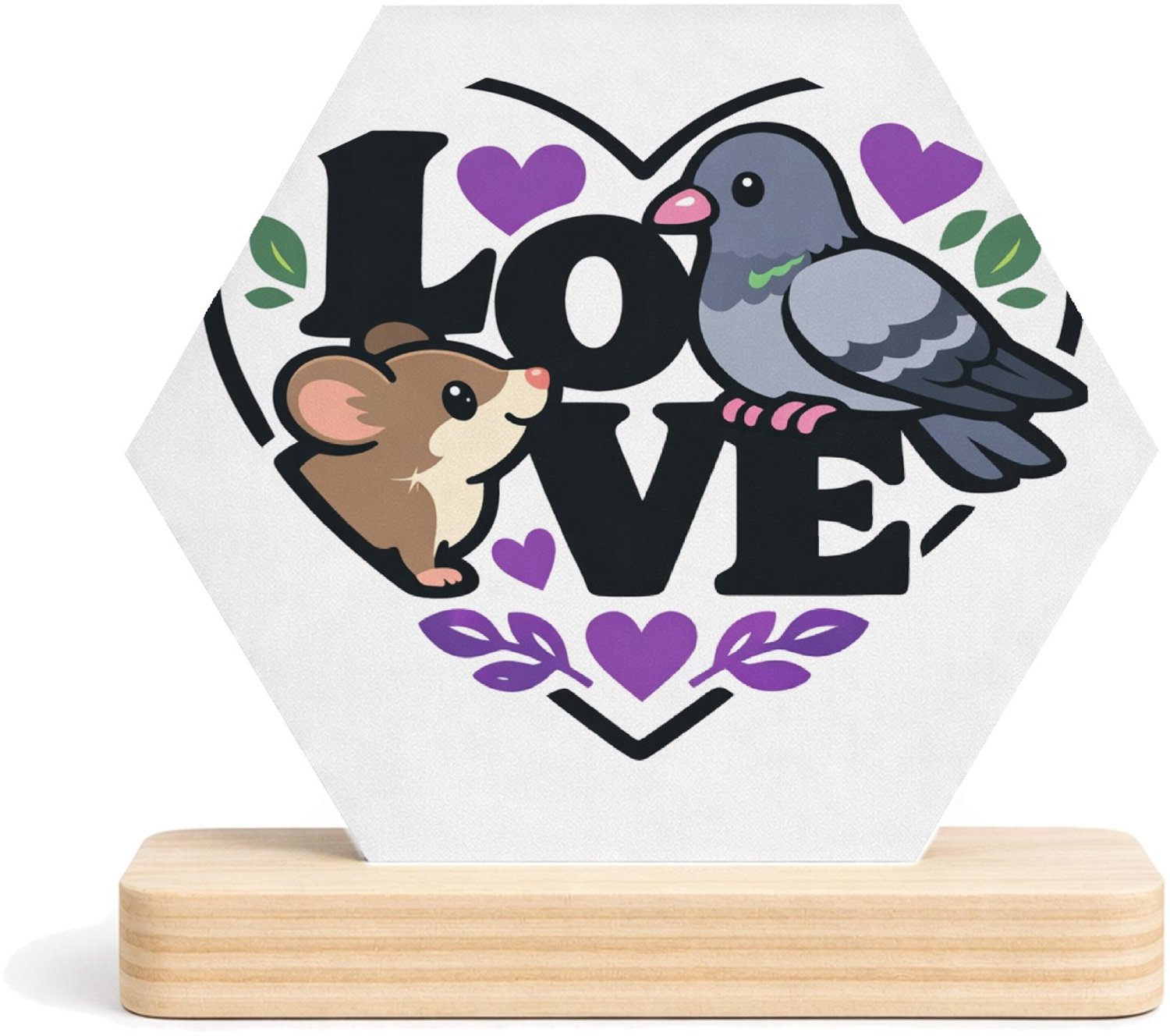 Mr Cadeautjes MDF fotolijst/inleg hexagon 14 x 13 - design Een romantische maar luchtige dierencombinatie waarbij een v | cadeau Wit