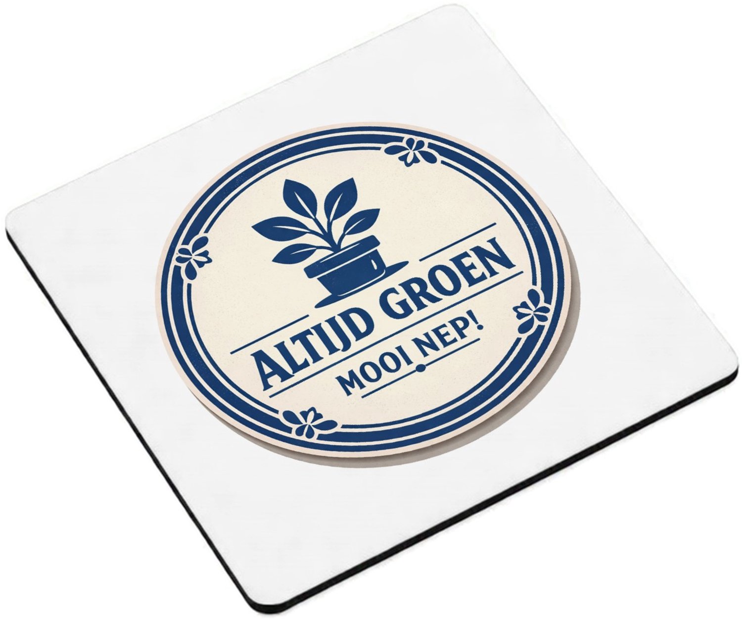 Mr Cadeautjes MDF magnetische fotolijst vierkant 9,5 - design Een minimalistische retro-embleemopmaak met een ronde rand| cadeau Wit
