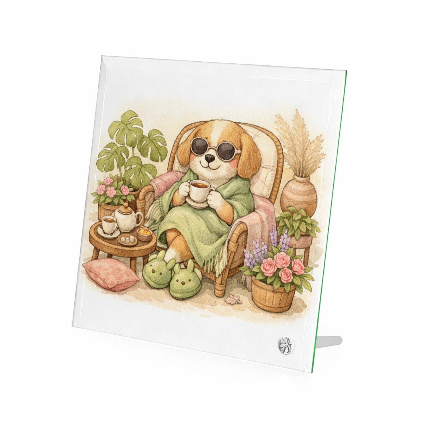 Mr Cadeautjes Glasframe 20 x 20 - design Een rustige wellness-scène met een dierlijke hoofdfiguur voo | cadeau Wit