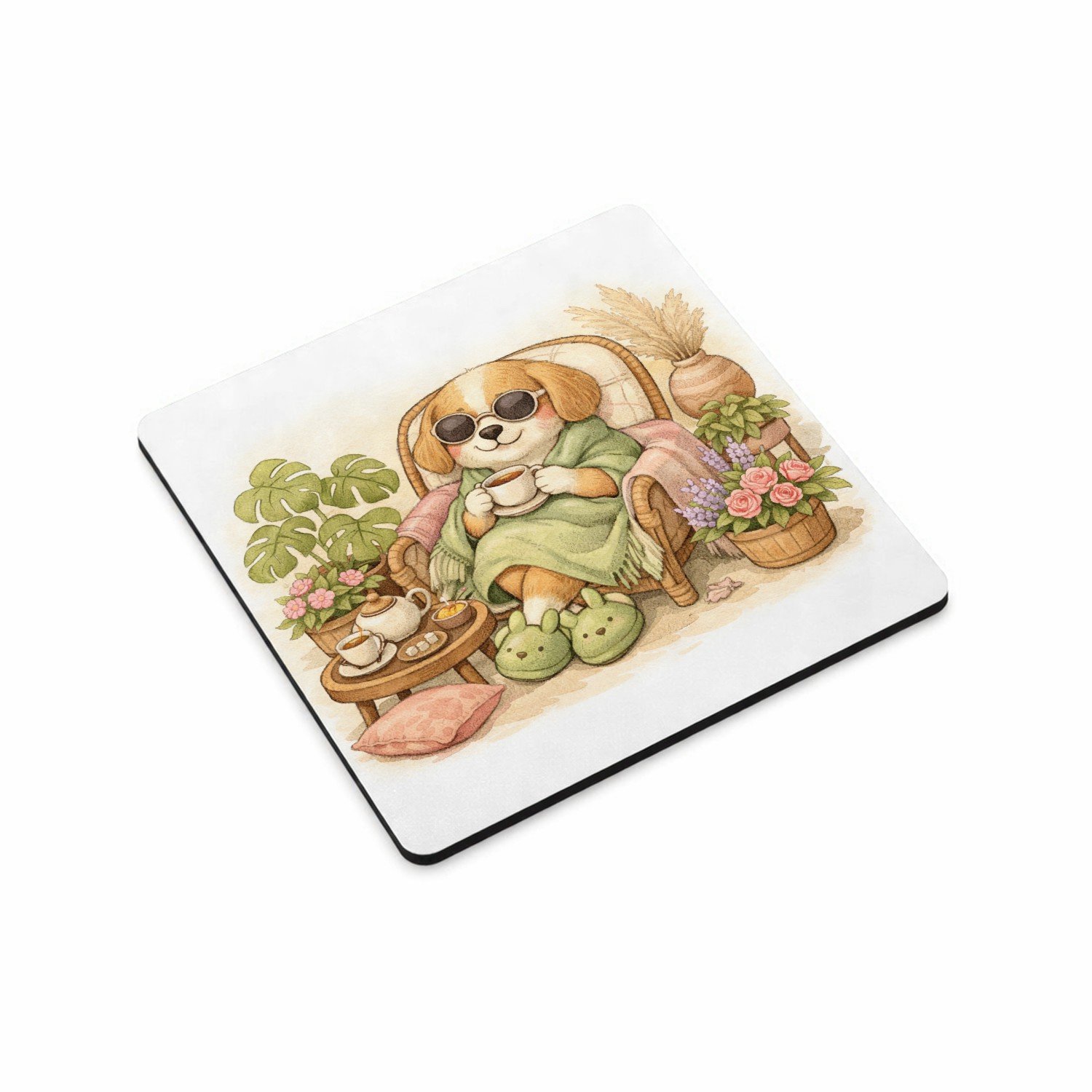Mr Cadeautjes MDF magnetische fotolijst vierkant 9,5 - design Een rustige wellness-scène met een dierlijke hoofdfiguur voo | cadeau Wit
