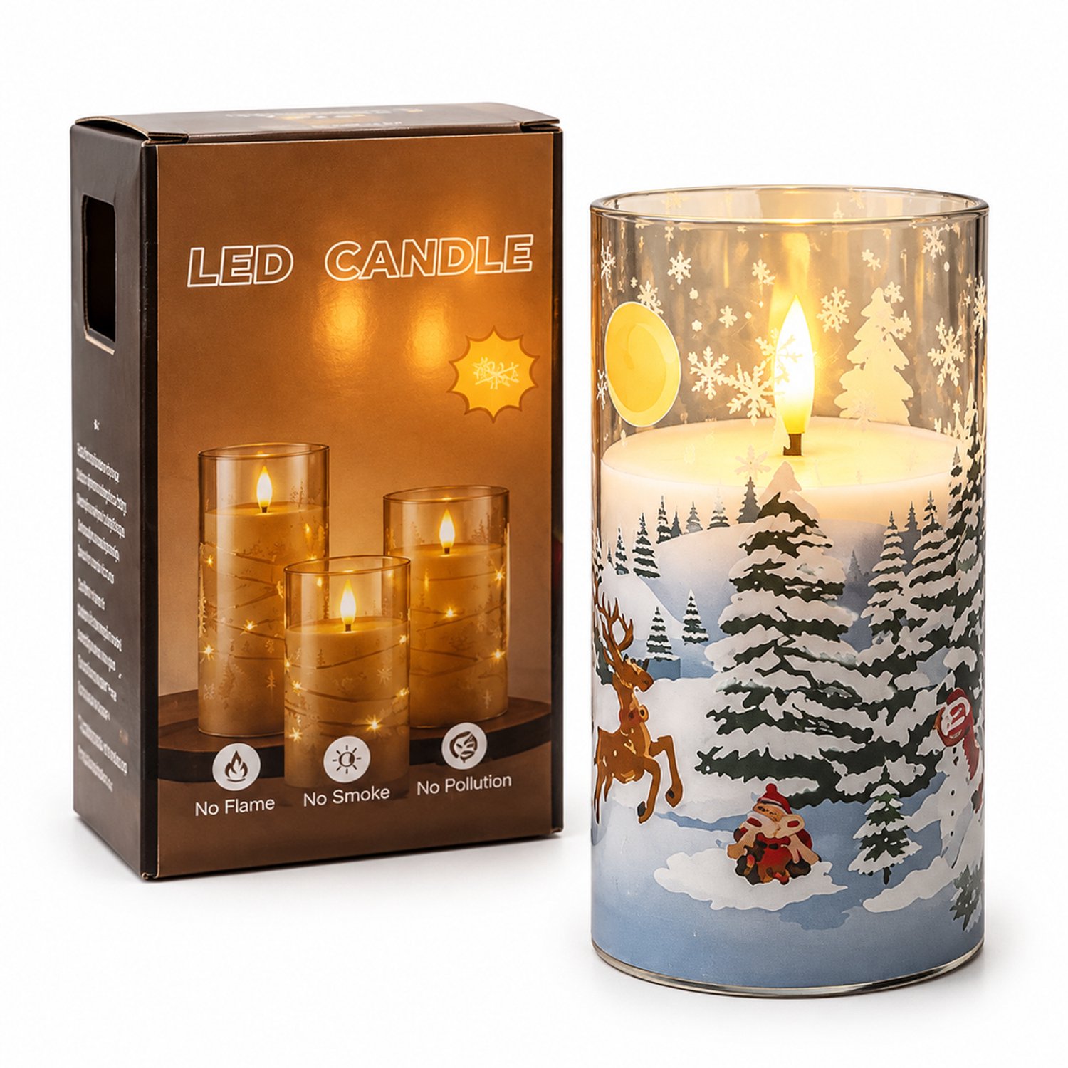 SWGOTA led kaarsen - Kerstkaars met sneeuwdecor, 1 stuk, 7,5 x 15 cm, warm licht, kunststof, op batterijen, batterijen niet inbegrepen Meerkleurig