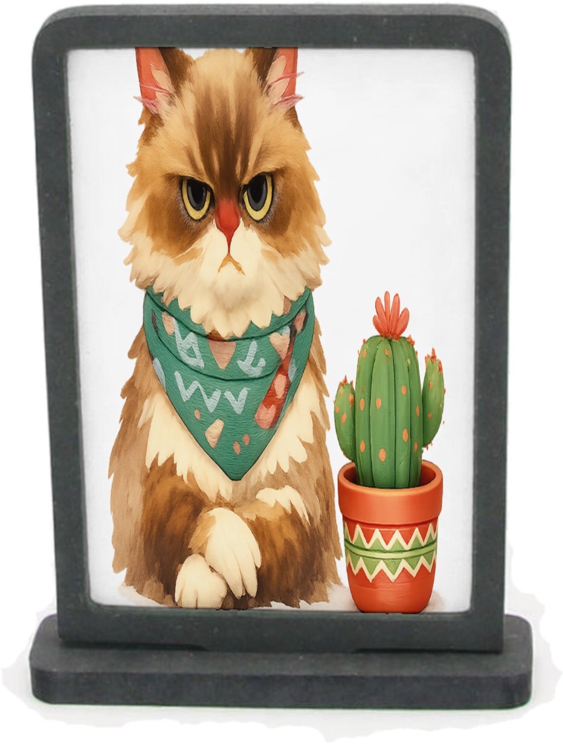 Mr Cadeautjes Houten fotolijst rechthoek met MDF inleg - design Een norse egel met een kleine bloempot vol stekelige vetplan | cadeau Wit
