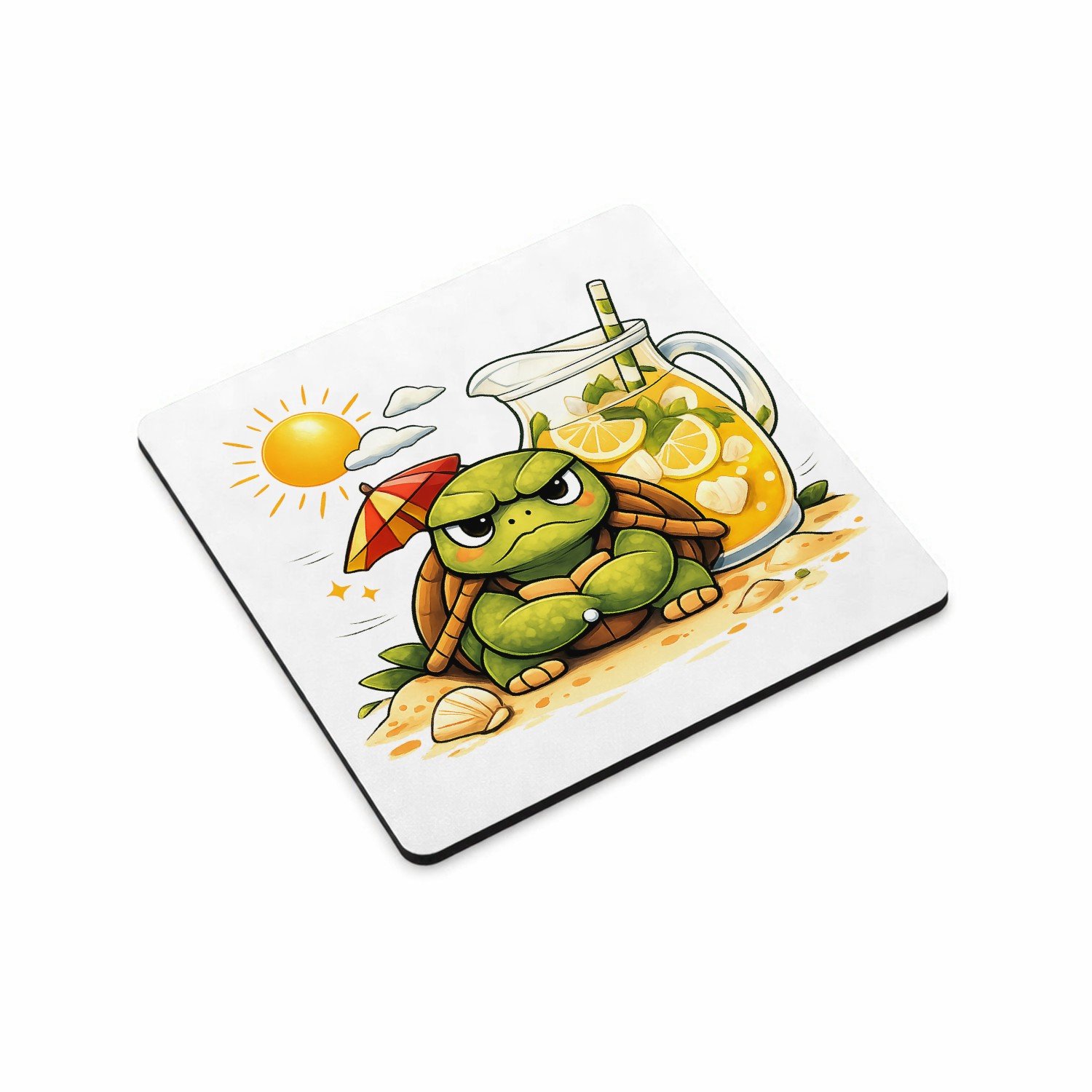 Mr Cadeautjes MDF magnetische fotolijst vierkant 9,5 - design Een norse schildpad met een mini-parasol en een tropische li | cadeau Wit